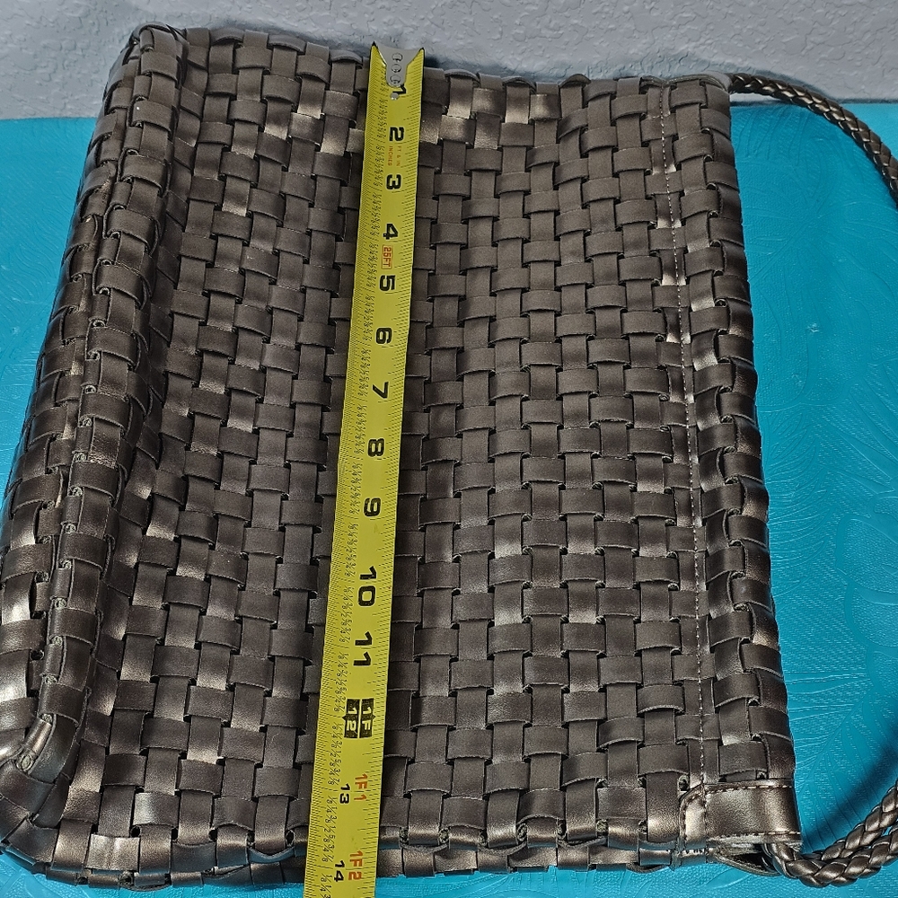 NINE WEST Woven Shoulder Tote Faux Leather Braided Shoulder Handbag Purse Bronze - Picture 9 of 15